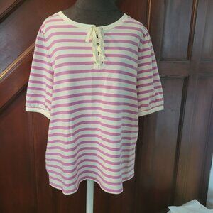 Talbots Womens Pink & White Striped Lace-Up Cotton Top Size XLP